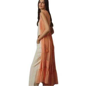 Anthropologie Peach Crochet Duster Vest Boho Mesh Open Front Layering Piece